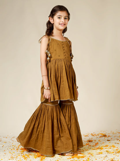 Jiyara Brown Strappy Sharara Suit Set