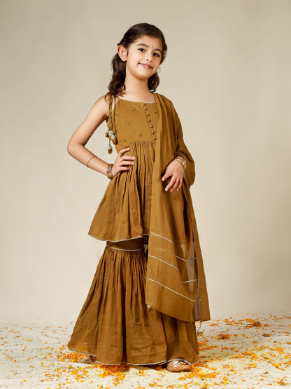 Jiyara Brown Strappy Sharara Suit Set