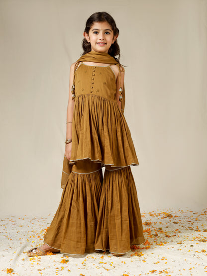 Jiyara Brown Strappy Sharara Suit Set