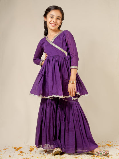 Jiyara Purple Angrakha And Sharara Suit Set