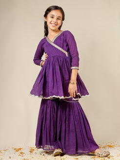 Jiyara Purple Angrakha And Sharara Suit Set