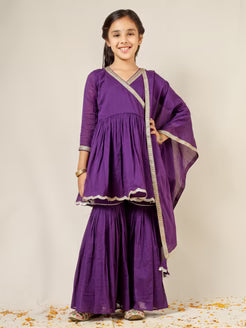 Jiyara Purple Angrakha And Sharara Suit Set
