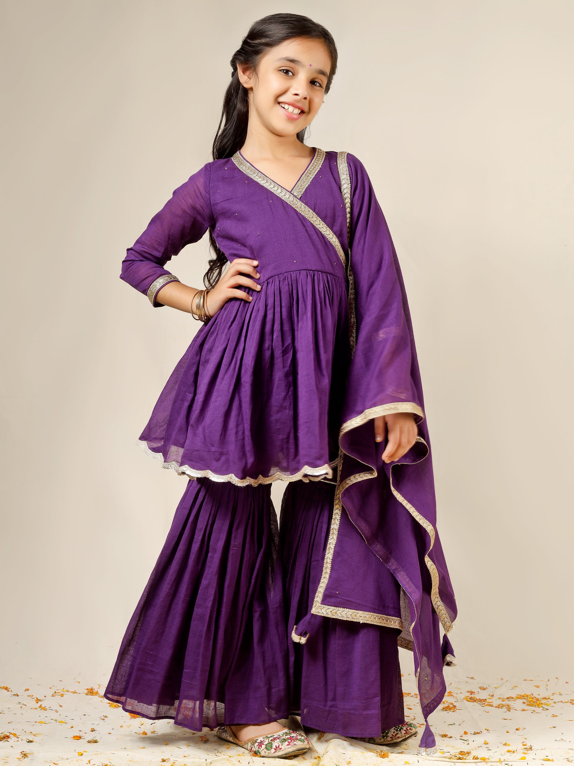 Jiyara Purple Angrakha And Sharara Suit Set | JOVI India