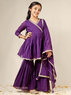 Jiyara Purple Angrakha And Sharara Suit Set