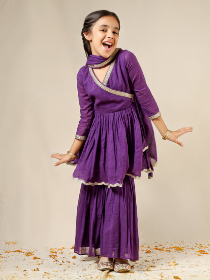 Jiyara Purple Angrakha And Sharara Suit Set