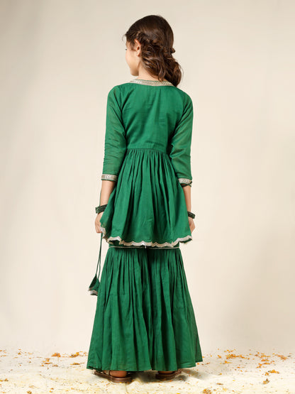 Jiyara Green Angrakha And Sharara Suit Set
