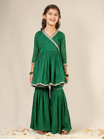 Jiyara Green Angrakha And Sharara Suit Set