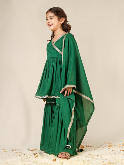 Jiyara Green Angrakha And Sharara Suit Set