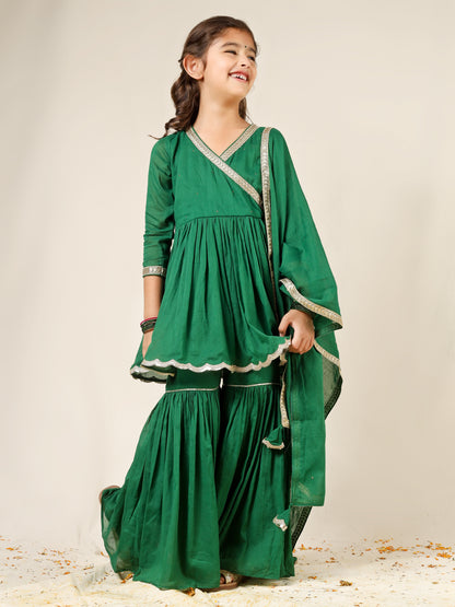 Jiyara Green Angrakha And Sharara Suit Set