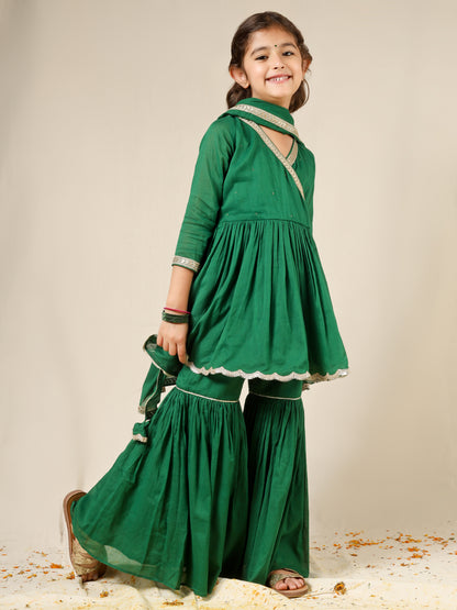 Jiyara Green Angrakha And Sharara Suit Set