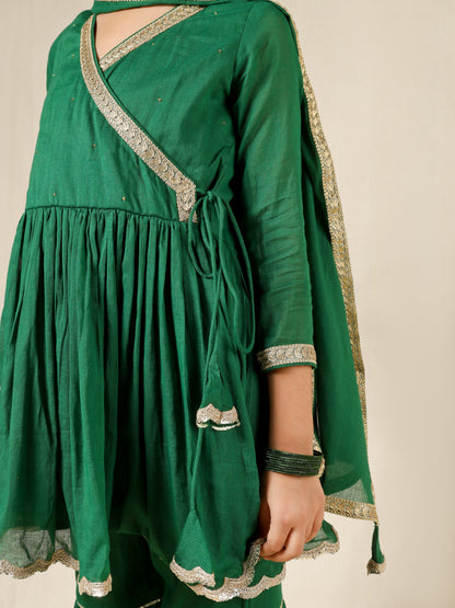 Jiyara Green Angrakha And Sharara Suit Set