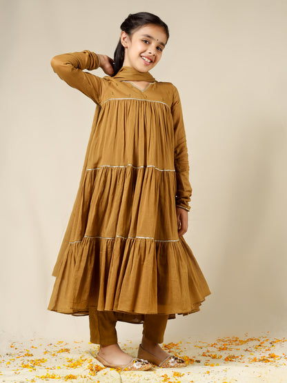 Jiyara Brown Multi-Tiered Suit Set