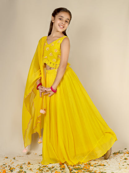 Jiyara Yellow Printed Top with Skirt Set