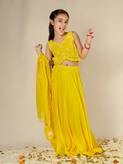 Jiyara Yellow Printed Top with Skirt Set