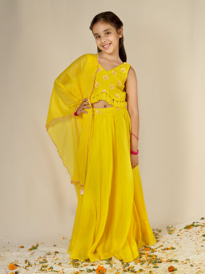 Jiyara Yellow Printed Top with Skirt Set