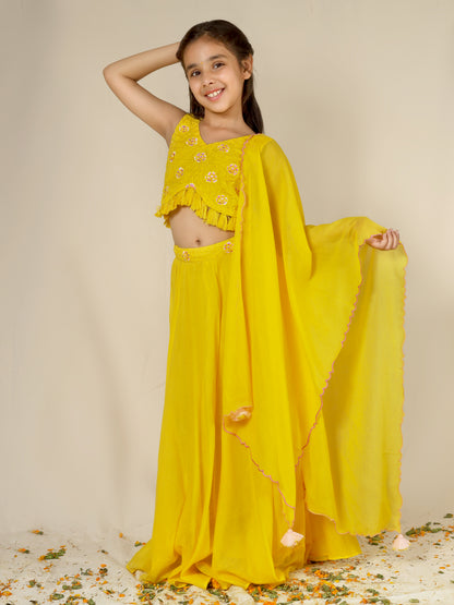 Jiyara Yellow Printed Top with Skirt Set