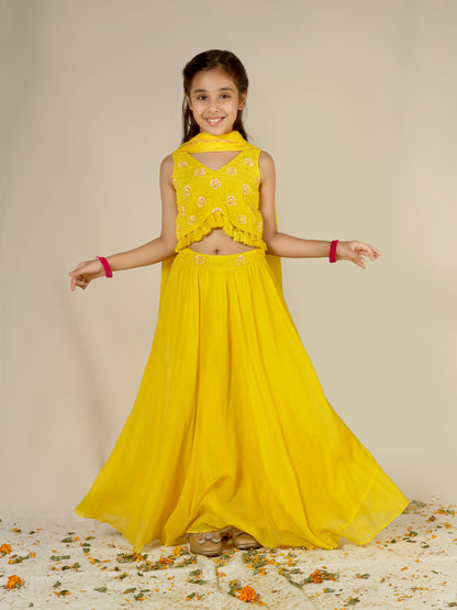 Jiyara Yellow Printed Top with Skirt Set