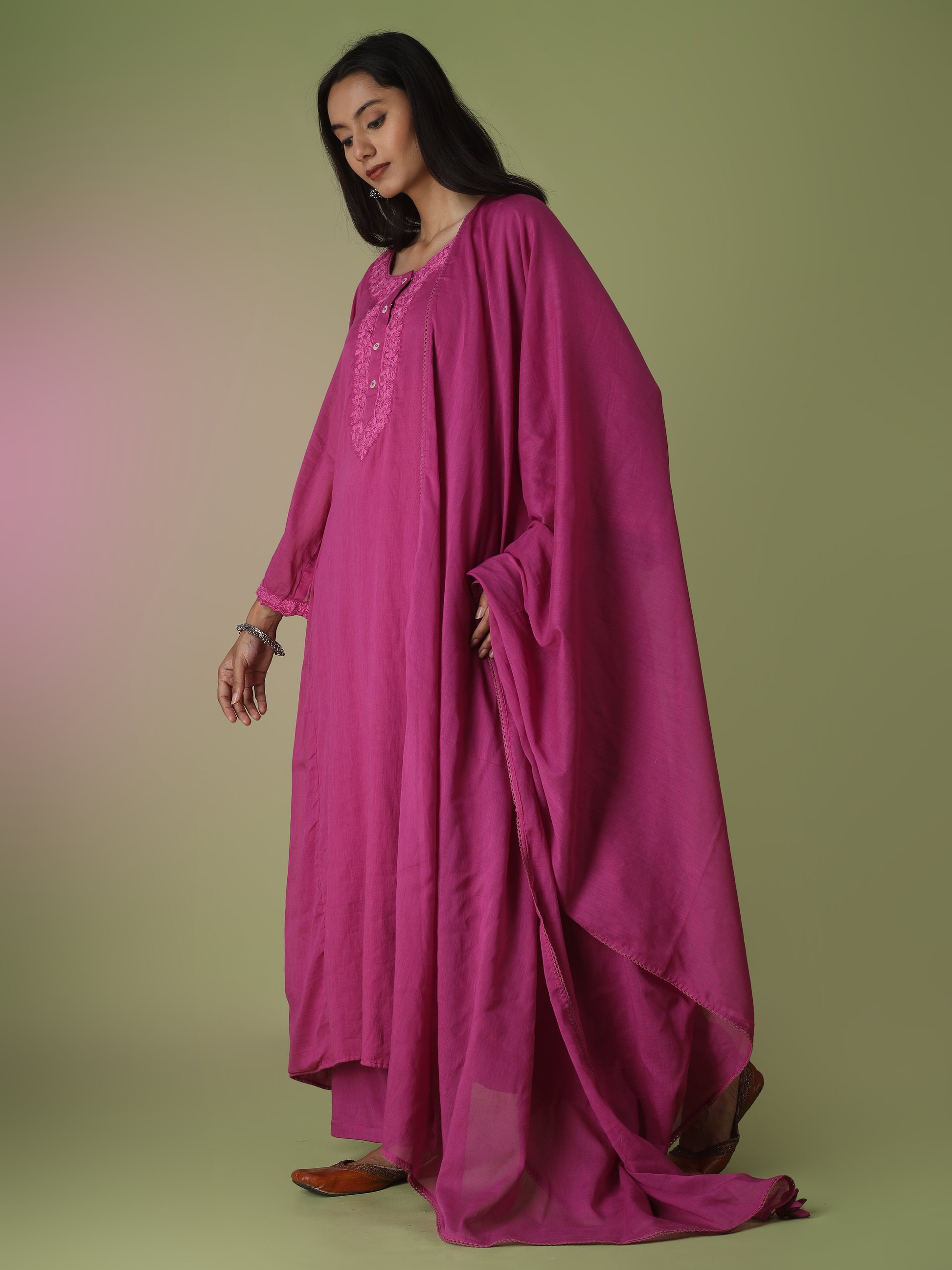 Raspberry Side Gather Anarkali Suit Set | JOVI Fashion India