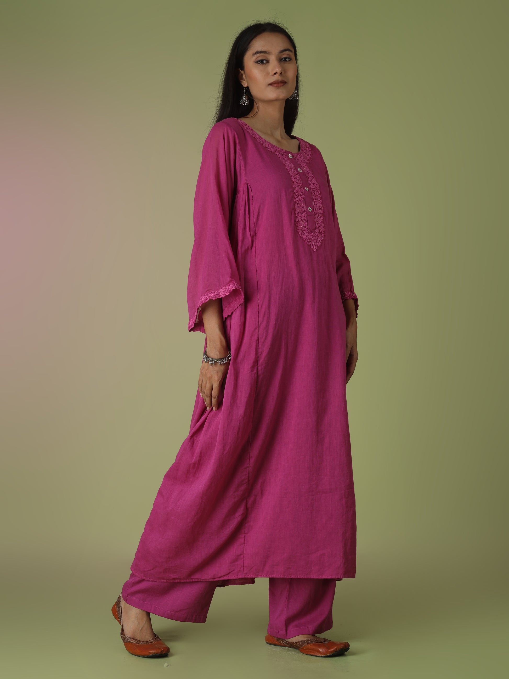 Raspberry Side Gather Anarkali Suit Set | JOVI Fashion India