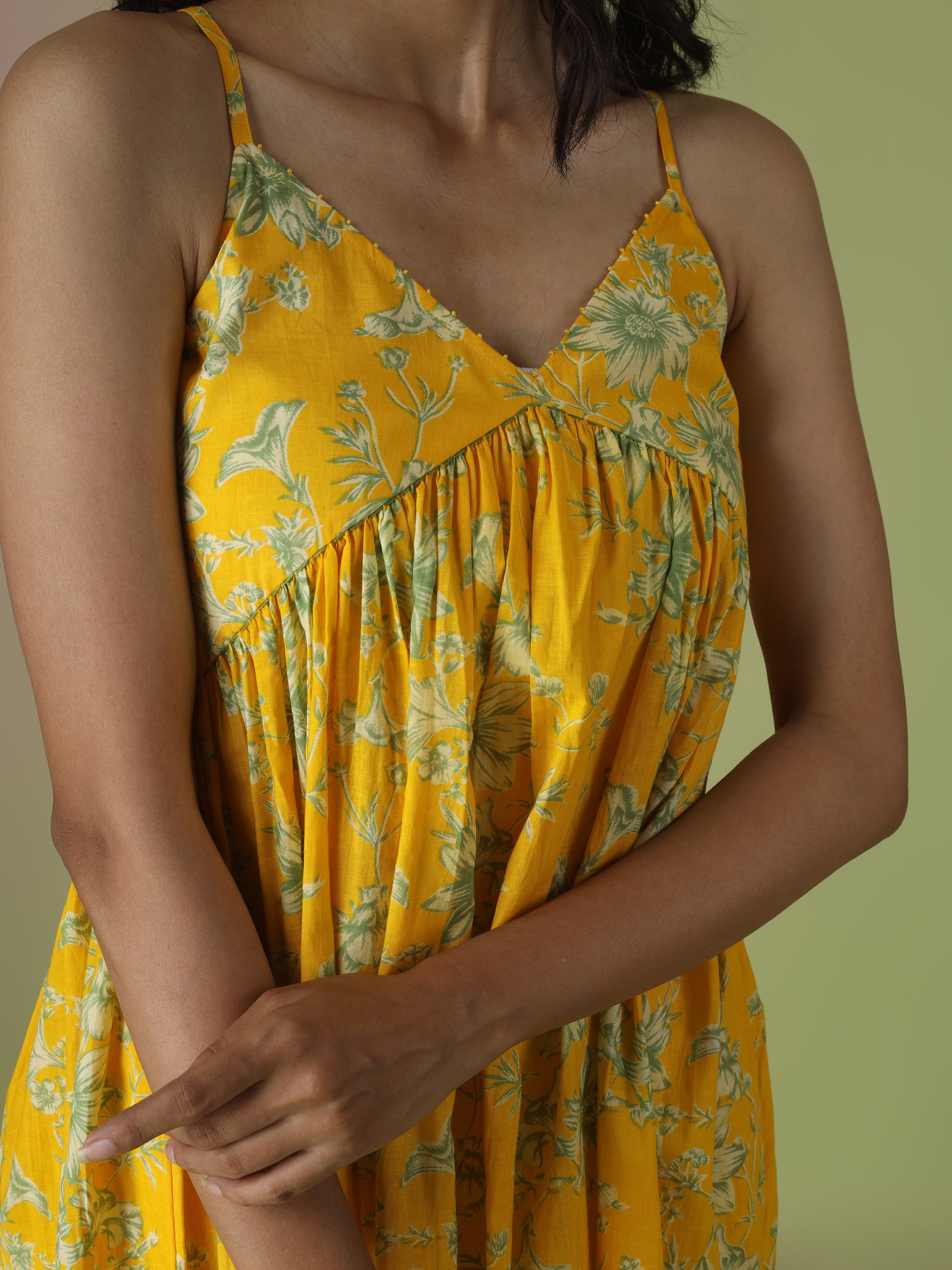Yellow Printed Strappy Kurta with Palazzo Set | JOVI India