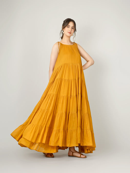 Mustard yellow flowy maxi dress for women for JOV India