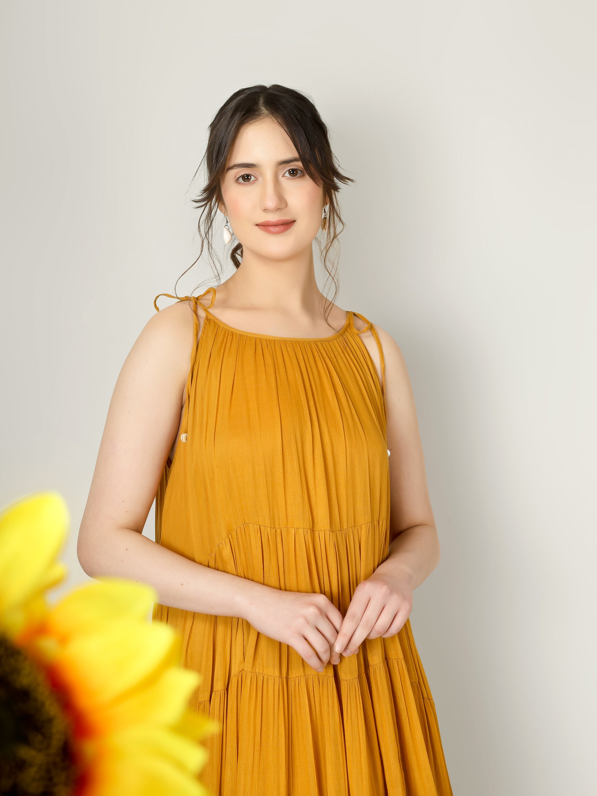 Mustard Yellow designer dress for weddings, Diwali and festive occasions for JOVI India