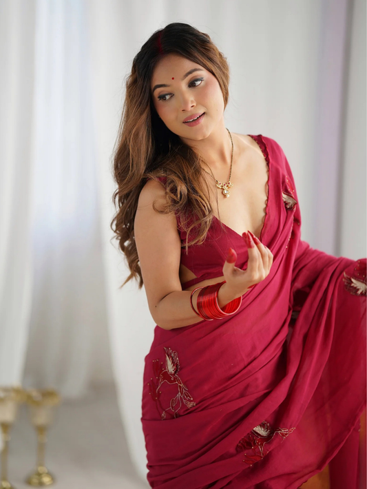 Cherry Red Ready to Wear Saree