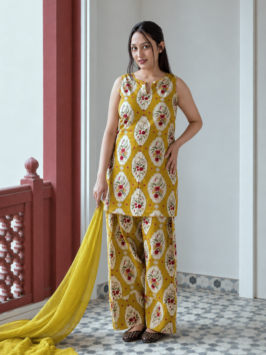 Sunheri Mughal Print Farshi Set