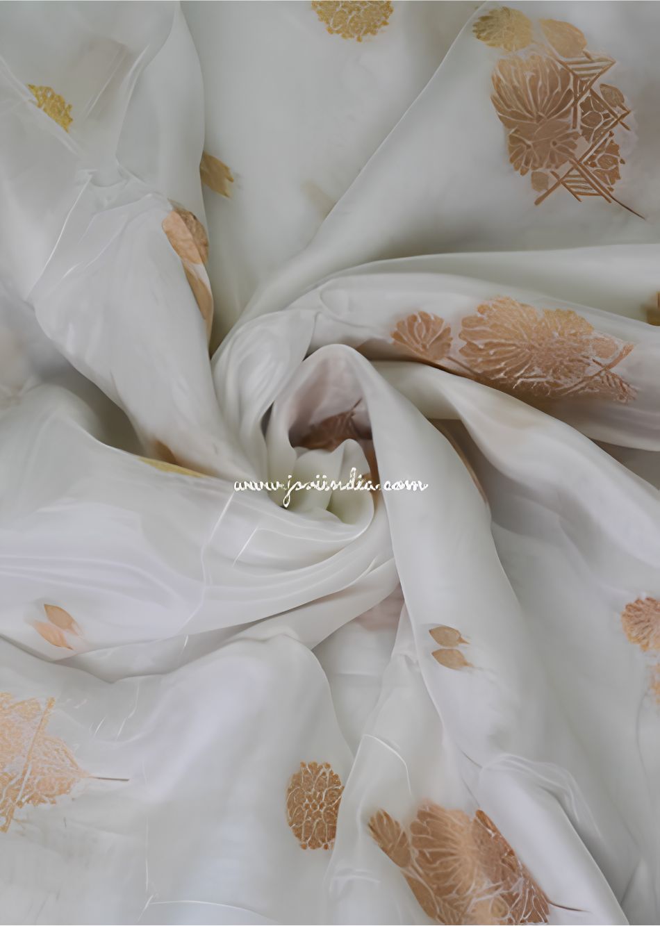 White Zari Loom Muslin Silk Fabric | JOVI India