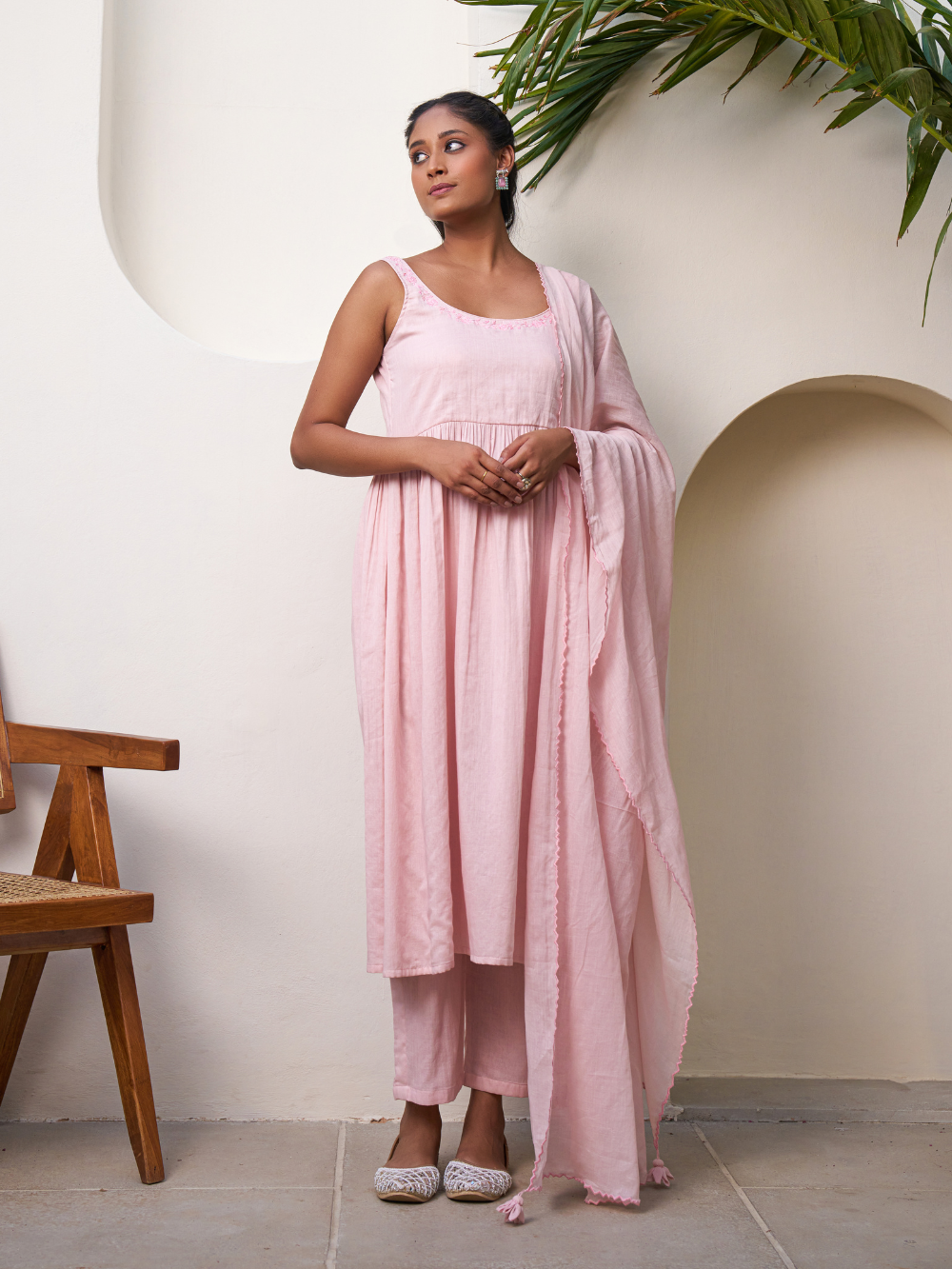 Pink Ruffled Suit Rose Pink Embroidered Suit Set