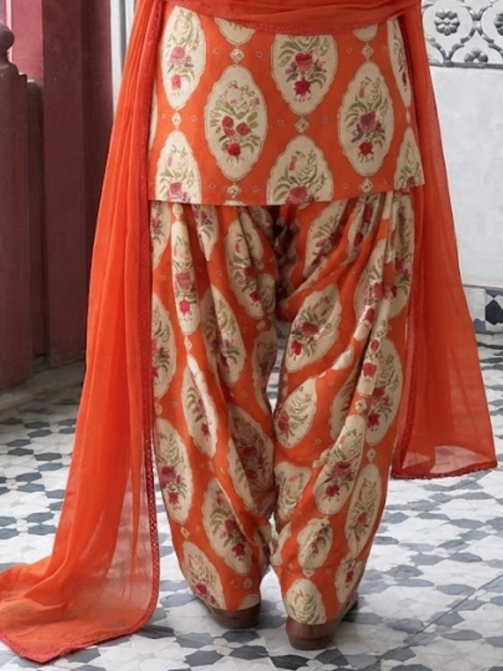 Orange Traditional Suit Set for Casual and Festive Wear by JOVI India