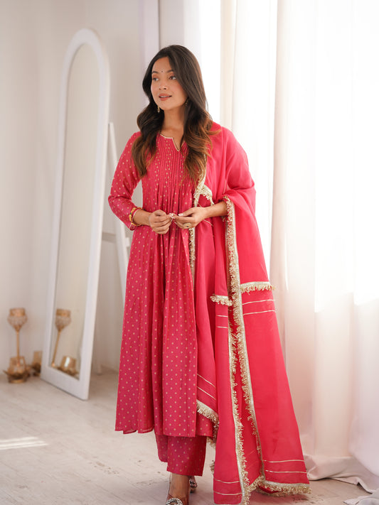 Pink Embroidered Kurta Set with Dupatta for Women by JOVI India