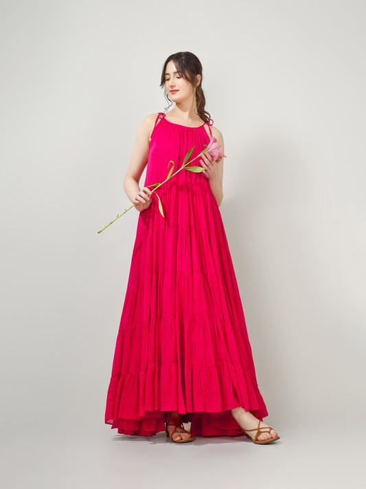 Bright pink flowy maxi dress for women from JOVI India