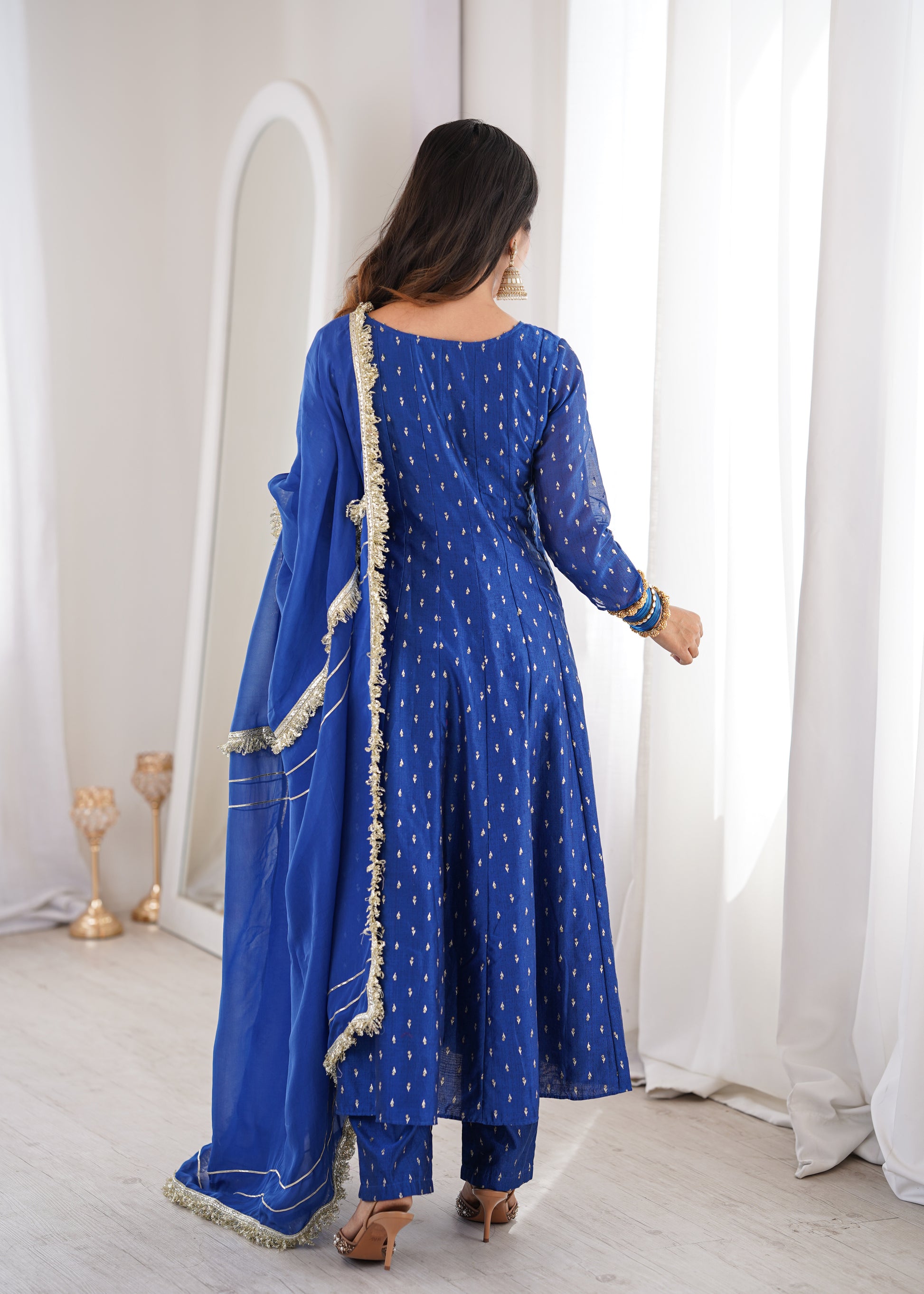 Women's Royal Blue Long Kurta with Matching Pants by JOVI India