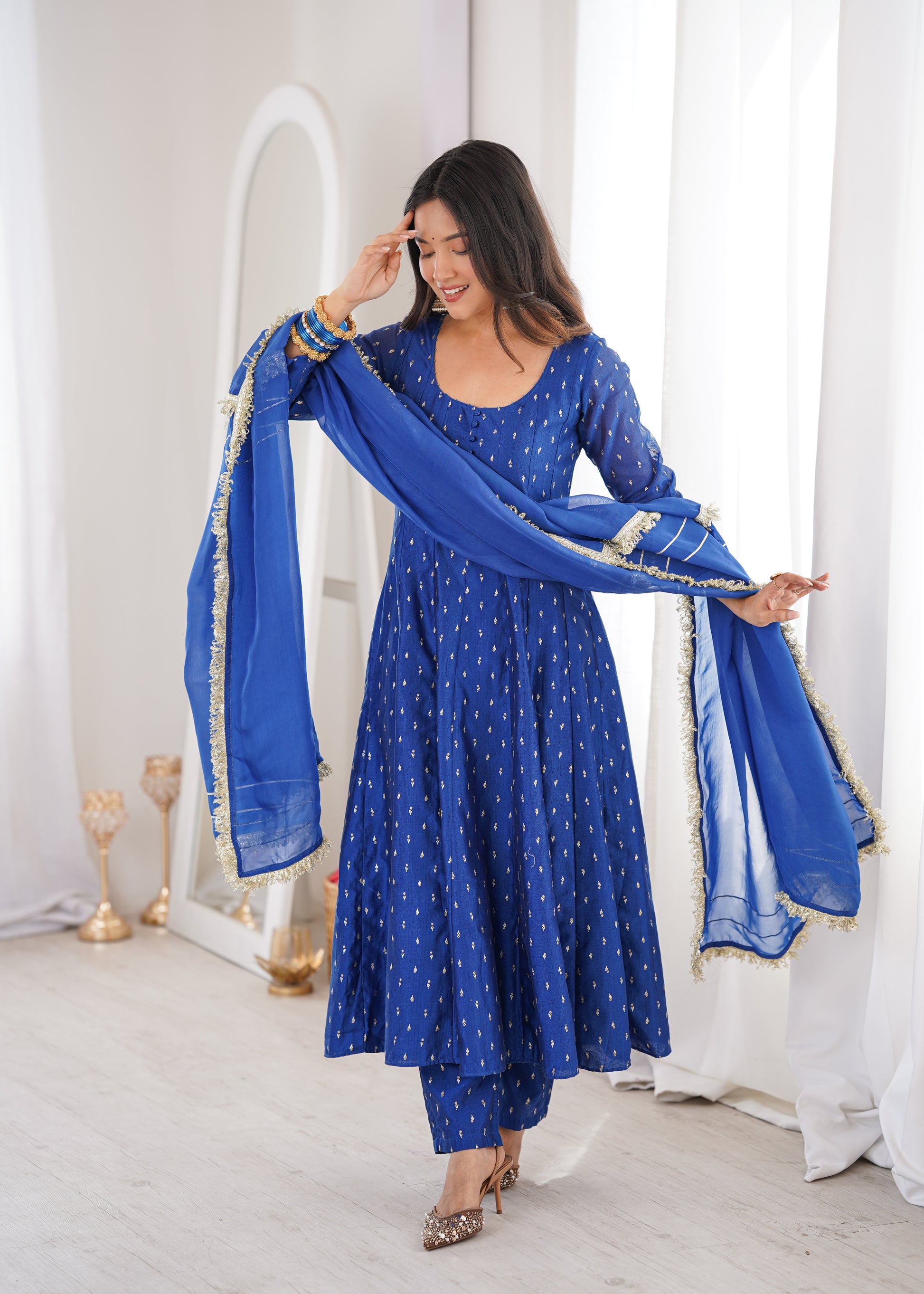 Women's Royal Blue Designer Anarkali Kurta Set by JOVI India