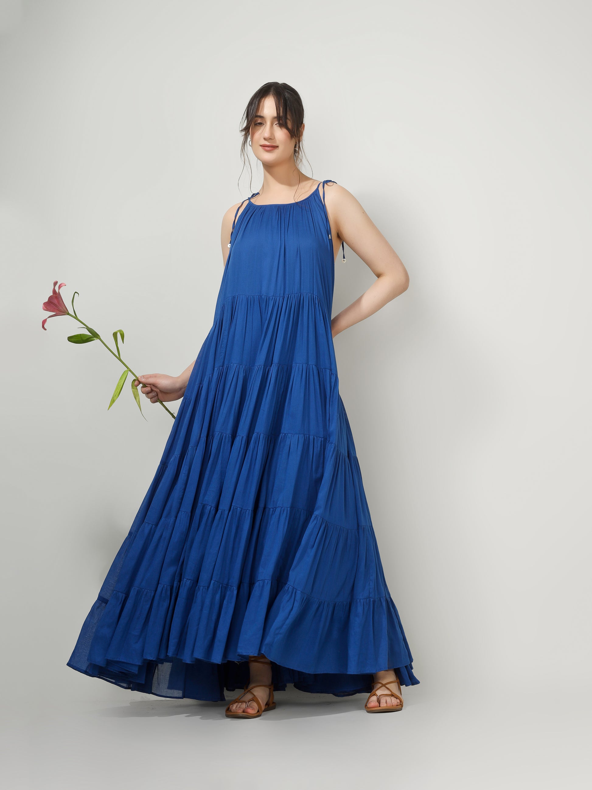 Flowy royal blue long dress for women for wedding functions and evening parties for JOVI India