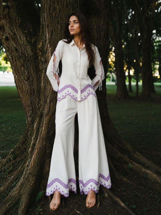 White Lilac Cut Work Co-Ord Set