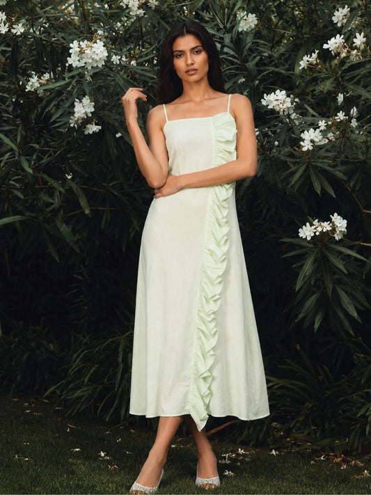 Green Front Frill Strappy Dress