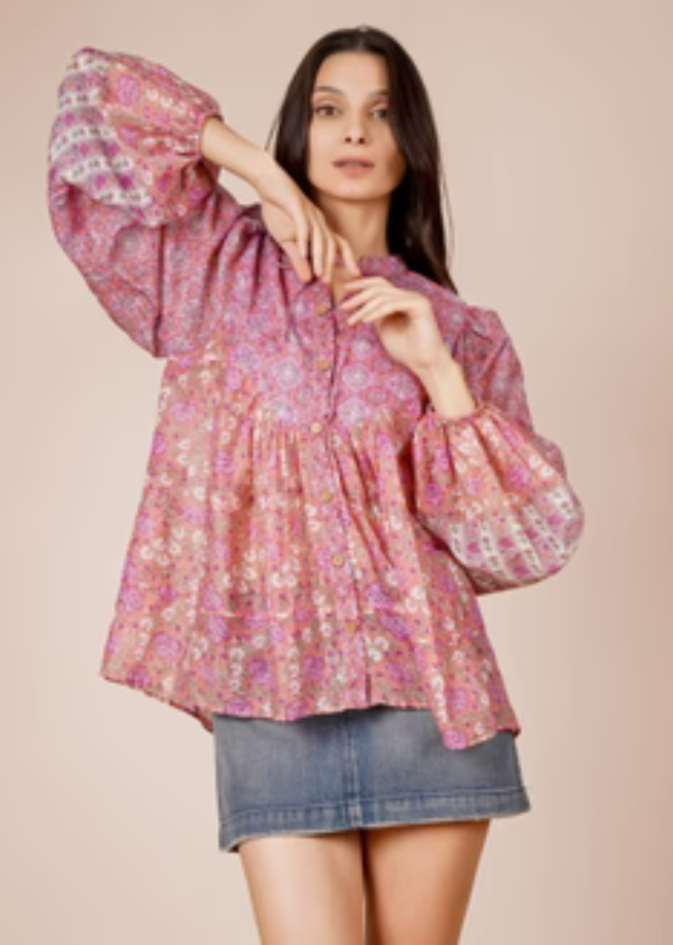 Pink Multi Printed Sleeved Top | JOVI India