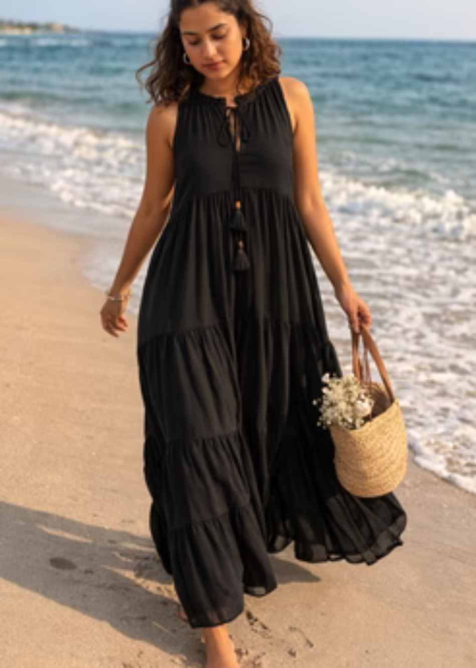 Black Ruffled Collar Maxi Dress | JOVI India