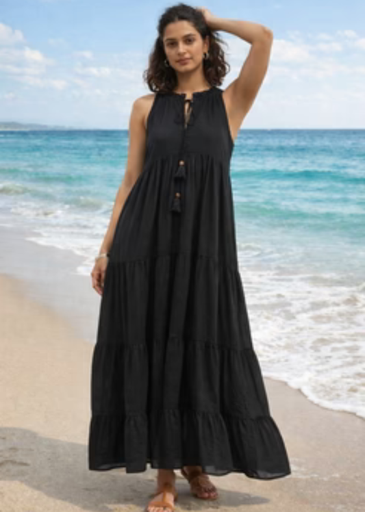 Black Ruffled Collar Maxi Dress | Jovi India