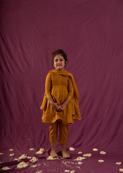 Jiyara Mustard Pintucks Anarkali Suit Set