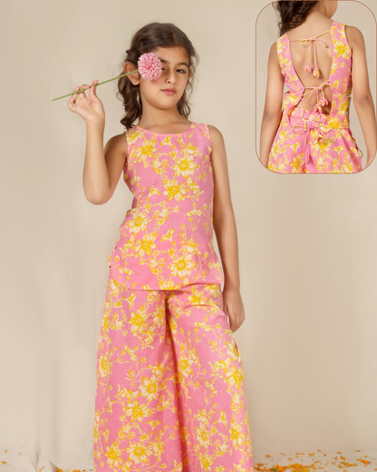 Pink Printed Backless Co-ord Set