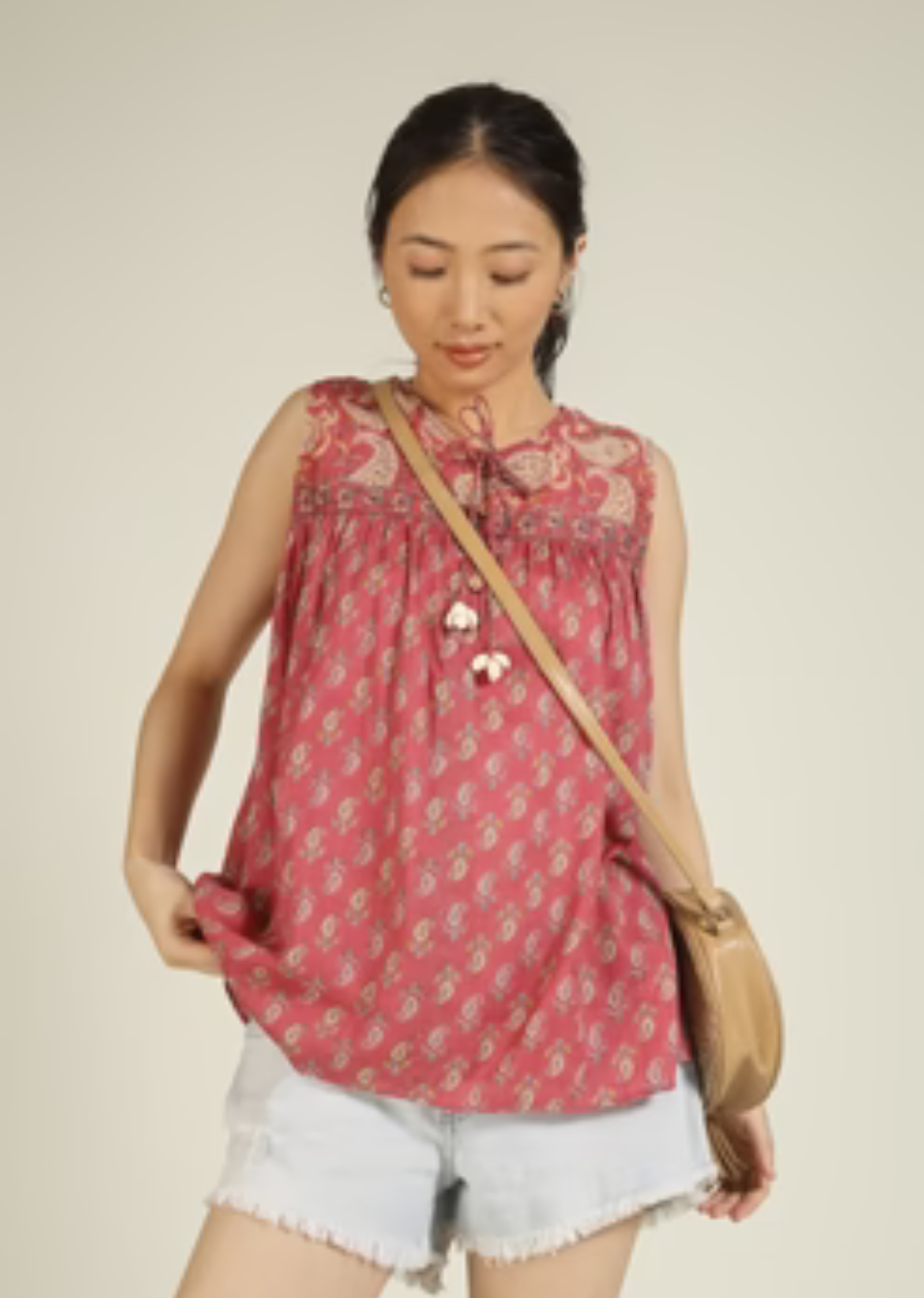 Pink Printed Sleeveless Top | JOVI India