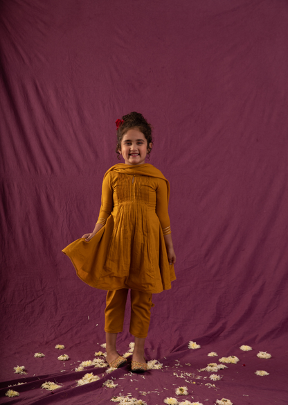 Jiyara Mustard Pintucks Anarkali Suit Set