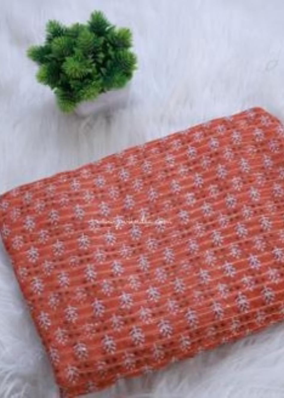 Orange Printed Georgette Fabric | JOVI India