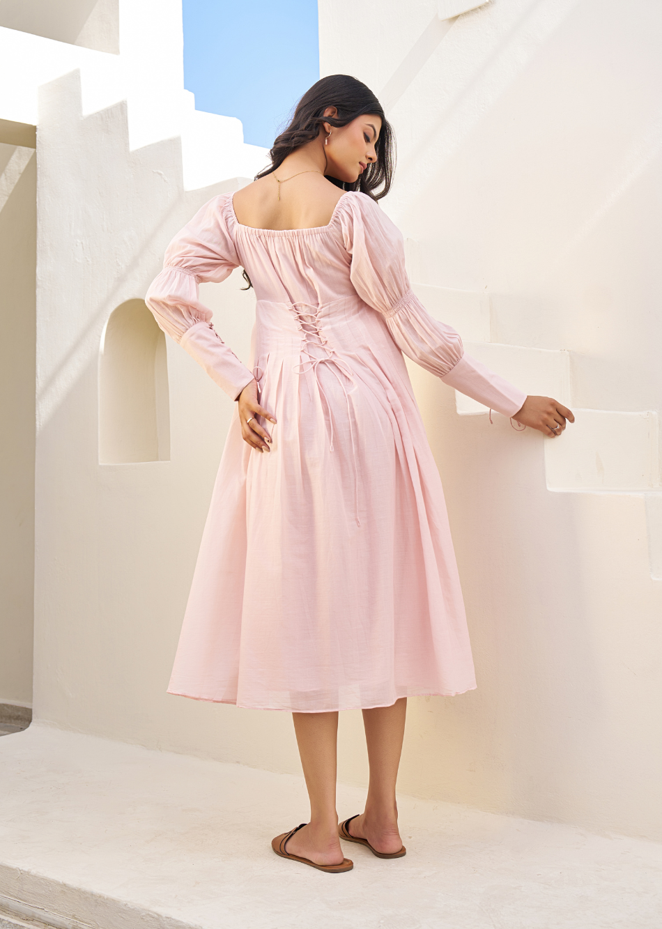 Rose Pink Back Tieable Coset Dress