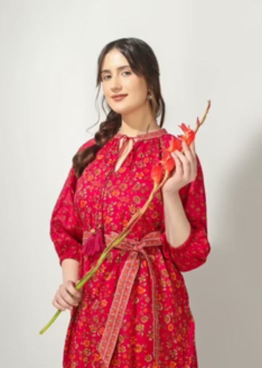 Pink Printed Anti-Fit Dress | Jovi India