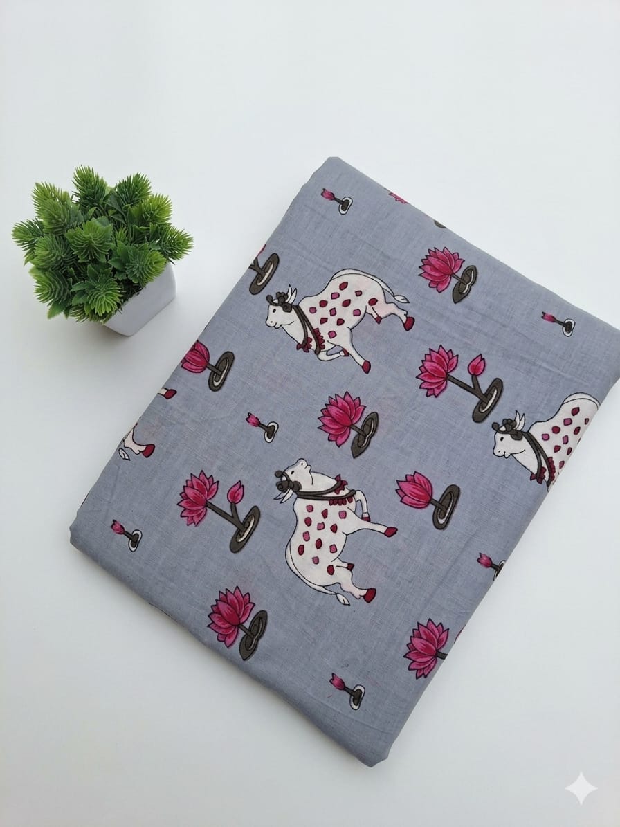 Grey Pichwai Cotton Fabric | JOVI India