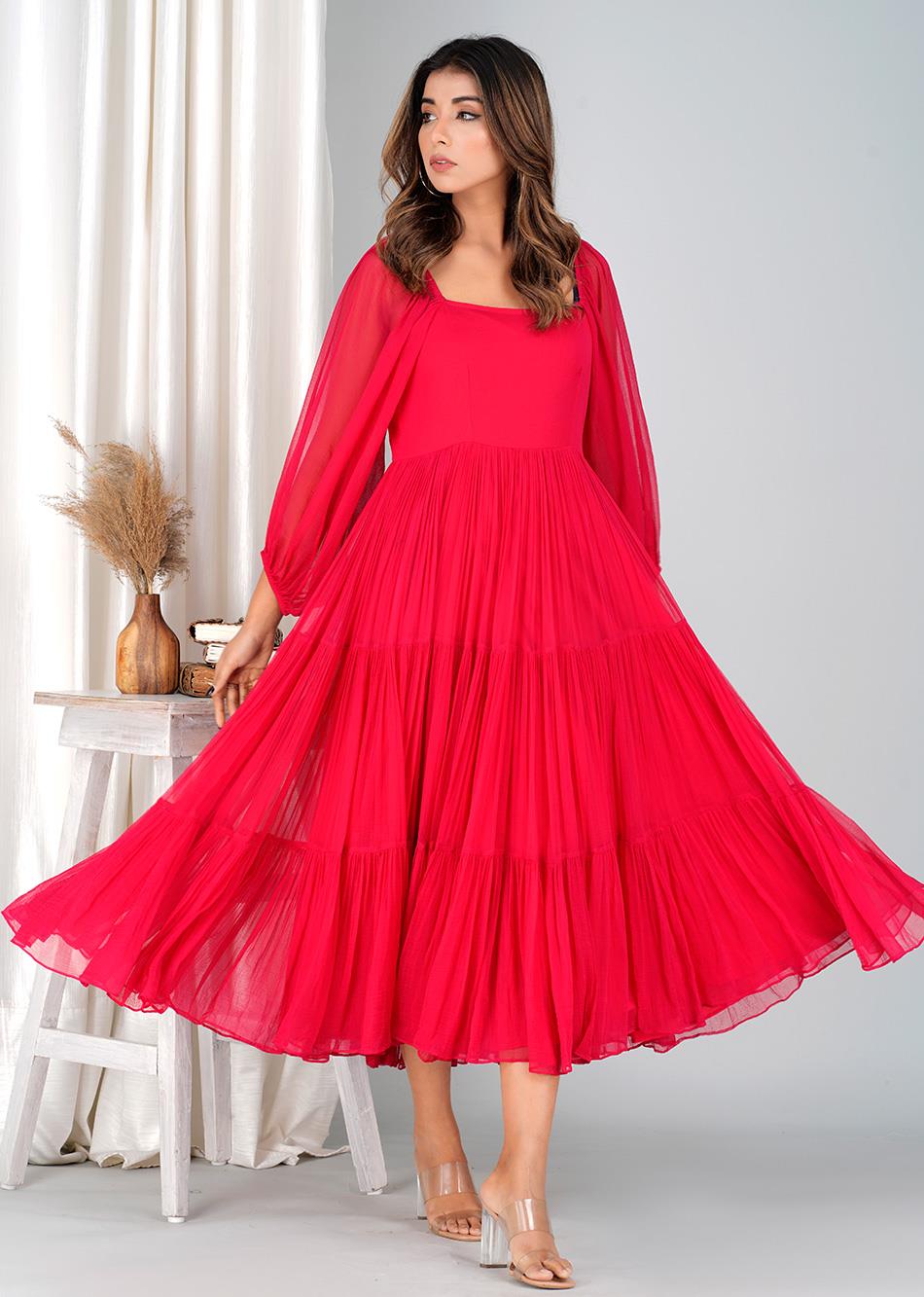 Shop Best Rani Pink Chiffon Dress for Women Online Order Now at JOVI India Shop Best Rani Pink Chiffon Dress for Women Online Order Now at JOVI India